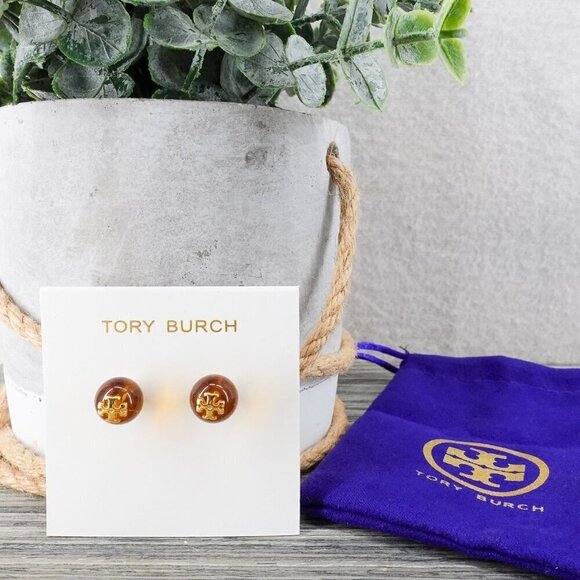 Tory Burch Kira Pearl Stud Earrings Brown OS - Picture 3 of 14